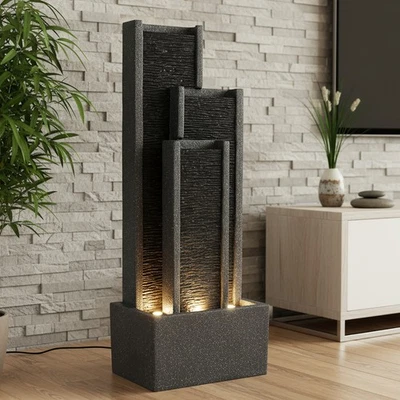 Gartenbrunnen BK903 Wasserwand 99 cm Springbrunnen mit LED Wasserfall Gartendeko - Bild 1 von 4