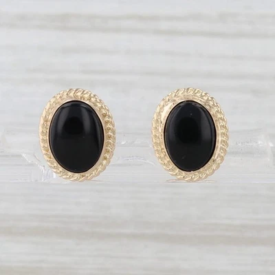 Onyx Oval Cabochon Stud Earrings 14k Yellow Gold Studs - Image 1 of 4