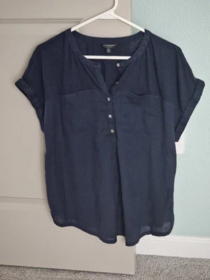 Lucky Brand Women's Navy Blue Short Sleeve Shirt Size L - Image 1 of 3