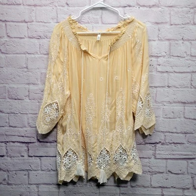 NUEVA Blusa Campesina Algodón Bordado Lapislázuli Talla M Cottage Fluida Boho Crochet Encaje Foto 1 de 4