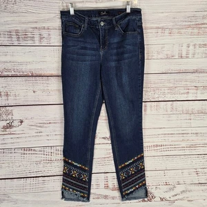 Earl Women's Skinny Ankle Embroidered Crop Jeans Size 10 Tapered Raw Hem - Picture 1 of 11