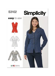 SIMPLICITY 3102 MISSES SHIRT STYLE BLOUSES Sewing Pattern Sizes 8-16 & 18-26 - Picture 1 of 8