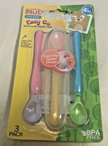 NEW Nuby 3-Pack Easy Go Spoons and Travel Case - Picture 1 of 4