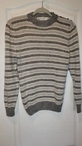 Vintage SWEATER BEE By BANFF Women’s Silk Angora Sweater M Gray Purple Stripes  - Picture 1 of 4
