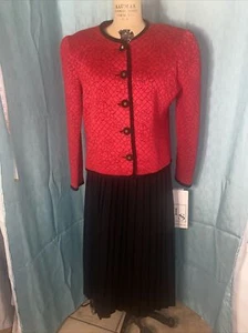 NOS Vintage 80s Red And Black Skirt Suit Sz 10 USA Made With Tags - Picture 1 of 11