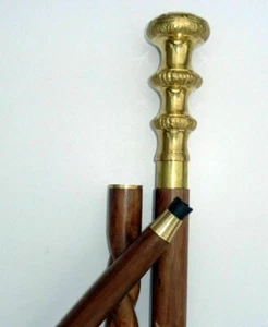 Vintage Victorian Cane Designer Dog Brass Handle Antique Wooden Walking Stick - Picture 1 of 4