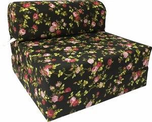 Twin Flip Chair Folding Foam Beds, Portable Sofa Bed, Couch 6x32x70, Roses Blk - Picture 1 of 1