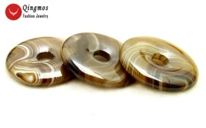 40mm Natural Donuts Shape Brown Striped Agate Pendant for Women Fine Jewelry 102 - Picture 1 of 36