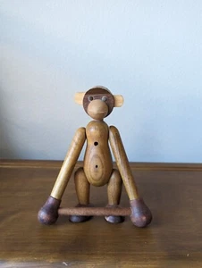 Vintage Jointed Wooden Monkey with Bar Toy Mid Century Zoo Line Bojesen style - Picture 1 of 9