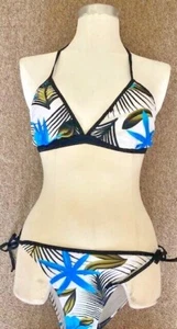 Zebra Floral Print 2 Piece Bikini Swimsuit with Tie Briefs Size 10 **NEW** - Picture 1 of 2