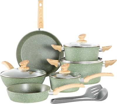 Pan Set Granite Nonstick Pots 12 Piece Induction Cookware Sets Green Cooking  Au - image 1 of 4