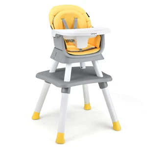 6-in-1 Baby High Chair w/ 5-Point Safety Harness & Anti-falling Barrier Yellow - Picture 1 of 8