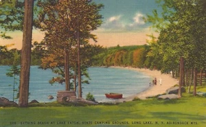 Vintage postcard Bathing Beach Lake Eaton Long Lake NY Adirondack mts - Picture 1 of 2