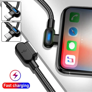 1m/2m Fast Charging Data Cable For iPhone iPad Android 90° USB Charger L Shape - Picture 1 of 11