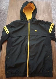 Starter Long Sleeve Rain Jacket Windbreaker With Hood Black Yellow Mesh Size XL - Picture 1 of 23