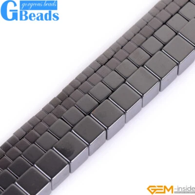 Cuentas espaciadoras cuadradas cúbicas de piedra negra de hematita para hacer joyas de 15" Foto 1 de 4