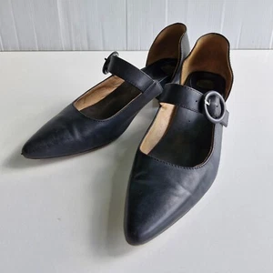 Bared Sugarbird Black Leather Buckle Detail Pointed Toe Block Heels Size 38 - Picture 1 of 8