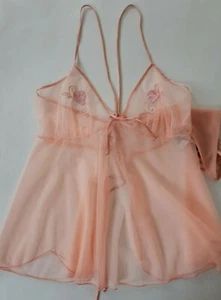 Shirley of Hollywood Size 18 Sheer Peach Camisole & Satin Thong Babydoll Nightie - Picture 1 of 12