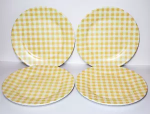 Juego de 4 platos de cena de 10,5" de melamina amarilla a cuadros de guinga de abeja y sauce NUEVO - Imagen 1 de 7