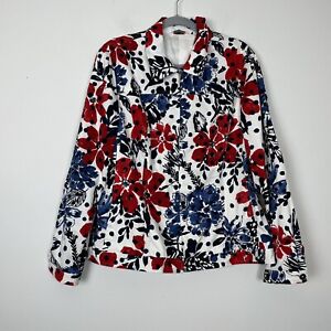 Laura Ashley White Red Blue Floral Beaded Lightweight Jacket Woman’s Size Large