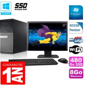 PC tour DELL 9020 Intel G3220 RAM 8Go Disco 480 Go SSD Wifi W7 Pantalla 22" - Imagen 1 de 1