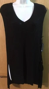 Ropa de lujo devota nueva con etiquetas para mujer talla L corbata lateral negra sin mangas suéter túnica - Imagen 1 de 10