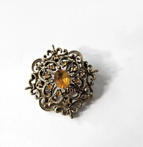 Vintage Filligree Orange Resin Brooch, Costume Jewelry Pin - Picture 1 of 9
