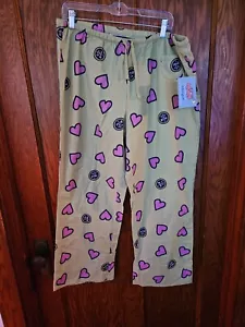 Life Is Good Hearts Pajama Pants 100% Cotton Size XL Lime and pink - Picture 1 of 6