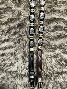 VINTAGE WESTERN LEATHER CONCHO BUCKLE BELTS(2 Pak)-blk/ brown-Sz 38 & 42 - Bild 1 von 21