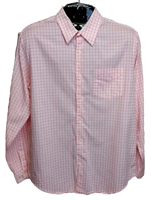 Camisa Merona Para Hombres Elegante Rosa/Blanco Guinga Manga Larga Con Botones Talla L Foto 1 de 4