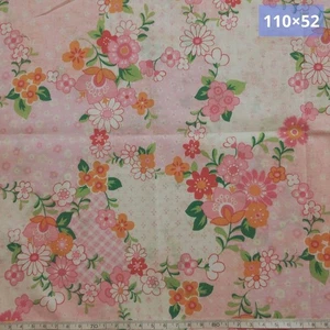 Flower Margaret Bias Check Pink Orange Green White Lawn Fabric - Picture 1 of 2