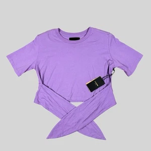 Le Superbe Shirt Womens S Purple Front Tie Crop Top Tee Orchid Shoulder Pads NWT - Picture 1 of 10