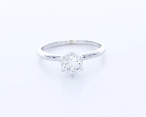 Klassischer Solitärring 1 kt natürlicher Diamant D/SI1 Rundschliff 14 K Weißgold Krappe - Bild 1 von 4