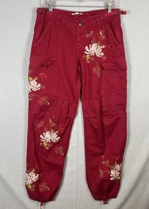VTG Da Nang Surplus Embroidered Silk Cotton Red Cargo Pants 90's Y2K Size Medium - Picture 1 of 12