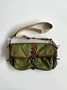Miu Miu Hand Shoulder Bag Logo Plate Green Nylon Jacky Y2K Tote Archive Vintage - Picture 1 of 19