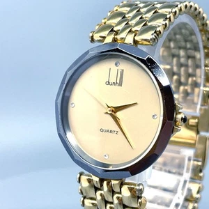 ▶【Quasi Come Nuovo】 Orologio Uomo Dunhill Analogico Quarzo Quadrante Oro 32mm DAL GIAPPONE - Foto 1 di 17