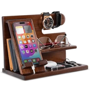 Wood Phone Docking Station for Men - Desktop or Nightstand Organizer - Birthd... - Picture 1 of 9