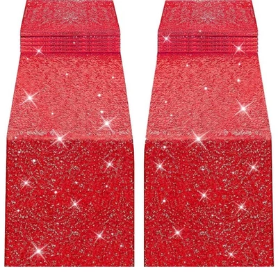 Red Sequin Table Runners 12''x108'', 2 Pack Glitter Table Cloth for Party Sup... - Image 1 of 4