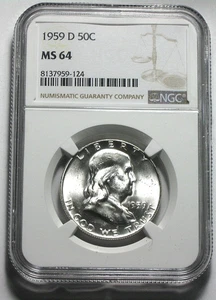 1959 D Franklin Half Dollar NGC MS64 8137959-124 - Bild 1 von 6