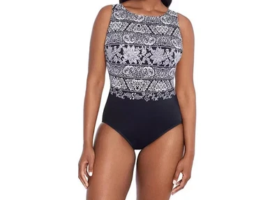 NWT Longitude Womens Size 10 One Pc Swimsuit Scoop Back High Neck Modest - Image 1 of 4