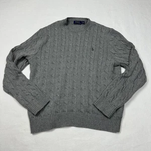 Polo Ralph Lauren Sweater Mens Extra Large Cable Knit Gray Crew Neck Ribbed - Picture 1 of 7