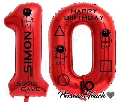 PERSONAISED BIRTHDAY SQUID GAMES themed BIRTHDAY Personalised DECAL SET for FOIL NUMBER BALLOON PARTY