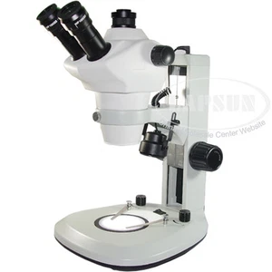 8X-50X Track Stand Stereo Zoom Parfocal Trinocular Microscope w Two LED Lights A - Picture 1 of 5