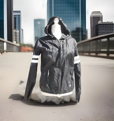 Chaqueta cortavientos FOREVER 21 mujer talla mediana negra con capucha bolsillos con cremallera completa Foto 1 de 4