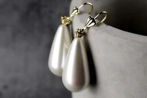 Brautschmuck Perlen Ohrringe - Klassische Ohrhänger im Vintage Stil - VINOHR-99 - Picture 1 of 1