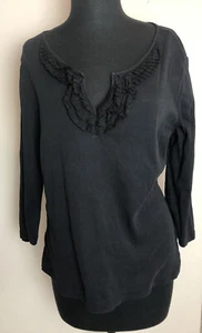 Talbots Größe M schwarz Baumwolle Strick Top Rüschen Ausschnitt 3/4 Arm - Bild 1 von 5