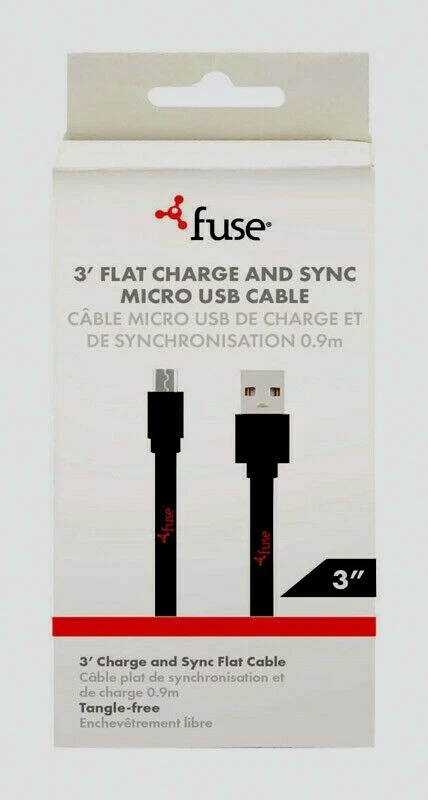 FoneGear 06359 FUSE MICRO USB CABLE for Data Sync and Charger 3 Foot Long - Image 1 of 1