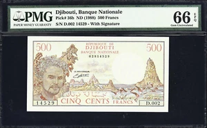 Gibuti 500 franchi ND (1988) Pick-36b GIOCO PERFETTO UNC PMG 66 EPQ - Foto 1 di 2