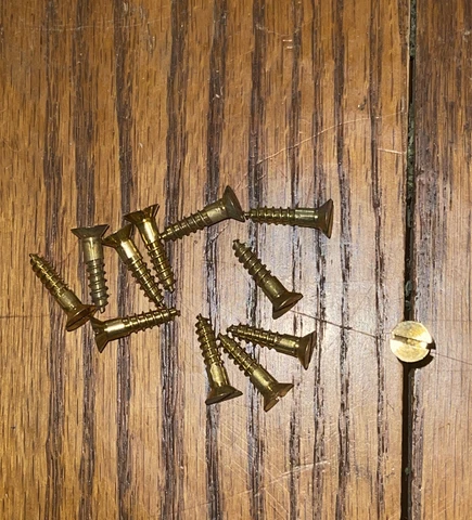 Antique Screw # 8 X 3/4” Wood Screws Slotted Flat Head Solid Brass American Made Cover