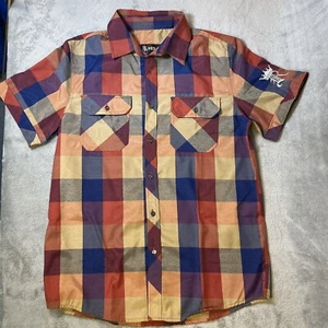 Red Ape Sz M Mens Shirt Short Sleeve Button Up Pockets Plaid - Like NEW - Picture 1 of 8